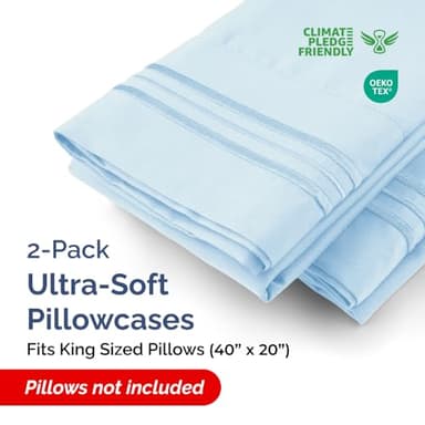 King Pillow Cases Set of 2 - Ultra Soft Hotel Quality Pillowcase Covers - Luxury Comfy Bedding for Women, Men, Kids and Teens - Machine Washable Pillow Protectors - 2 Pieces Set - King Size Sky Blue - Image 2
