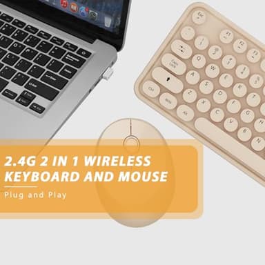 Kootop Wireless Keyboard and Mouse Combo, Cute Colorful 104 Keys Typewriter Retro Round Keycaps Keyboard for PC Laptop,Desktop,Windows, Home and Office Keyboards Coffee - Image 5