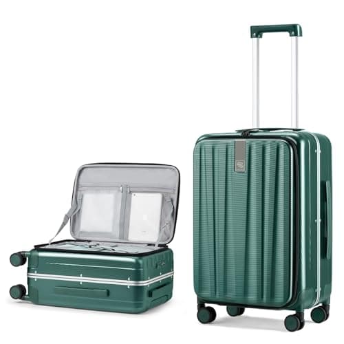 Hanke 24 Inch Checked Luggage Front Opening Rolling Suitcase Hard Sided Luggage with Spinner Wheels Travel Luggagefor Woman Men.(Dark Green) - Image 1