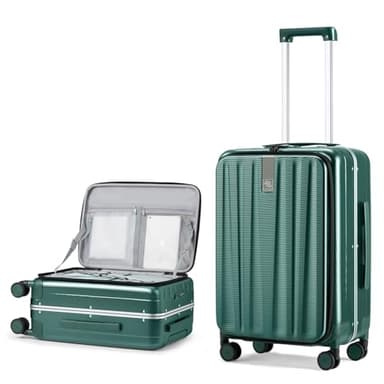 Hanke 24 Inch Checked Luggage Front Opening Rolling Suitcase Hard Sided Luggage with Spinner Wheels Travel Luggagefor Woman Men.(Dark Green) - Image 1