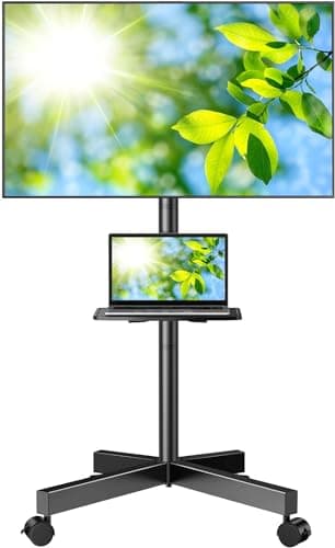 PERLESMITH Mobile TV Stand for 23-60 Inch LCD LED Flat/Curved Screen TVs, Tilt TV Cart Holds up to 88Lbs, Portable TV Stand with Laptop Shelf, Rolling TV Floor Stand Max VESA 400x400mm (PSTVMC06) - Image 1