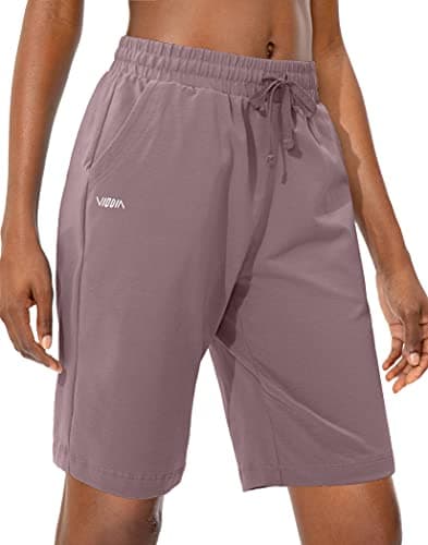 Viodia Women's Bermuda 10" Long Shorts with Pockets Cotton Sweat Lounge Shorts for Women Jersey Athletic Knee Length Shorts for Summer - Image 1