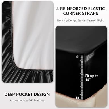 CozyLux Satin Sheets King Size - 4 Piece Black Bed Sheet Set with Silky Microfiber, 1 Deep Pocket Fitted Sheet, 1 Flat Sheet, and 2 Pillowcases - Smooth and Soft - Image 4