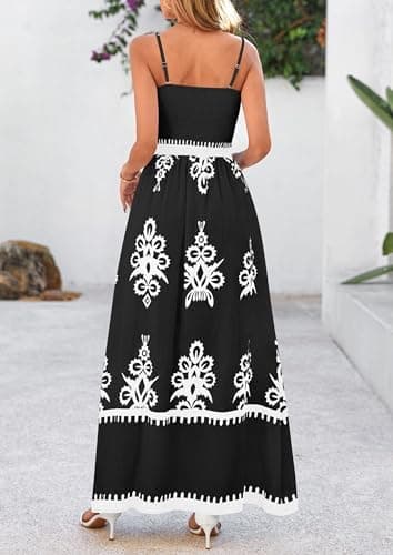 PRETTYGARDEN Summer Dress for Women 2025 Floral Sundress Spaghetti Strap Flowy Beach Vacation Boho Maxi Dresses (Black White Floral,Large) - Image 4