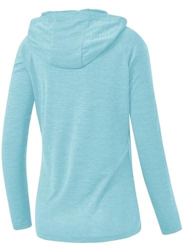 TBMPOY Womens UPF 50+ Sun Protection Hoodie Shirt Long Sleeve Fishing Hiking Outdoor UV Shirt Lightweight Light Blue XXL - Image 2