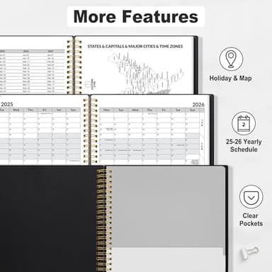 SUNEE 2025-2026 Appointment Book, Quarter-Hourly, Weekly & Monthly - from July 2025 to June 2026, 8.5"x11" Academic Planner, Flexible Cover, Note Pages, Bookmark, Spiral Binding, Black - Image 6