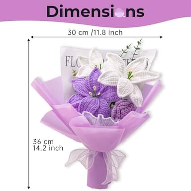 Wrapped Crochet Flowers Bouquet with Crochet Flowers of Lily & Rose for Home Decorations, Graduation Gifts, Anniversary Gifts, Get Well Gifts, Gift for Women Mom - Image 6