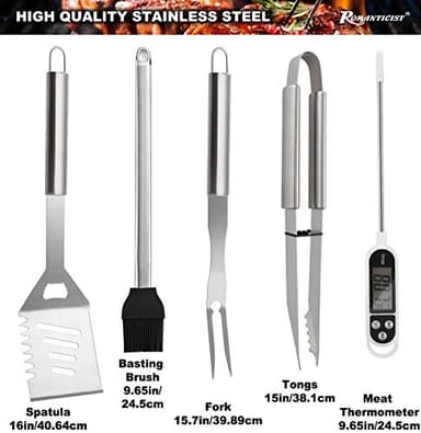 ROMANTICIST 28pcs BBQ Accessories Set with Thermometer - The Very Best Grill Gift on Birthday Wedding - Heavy Duty Stainless Steel Grill Set in Case for Outdoor Cooking Camping Grilling Smoking - Image 4