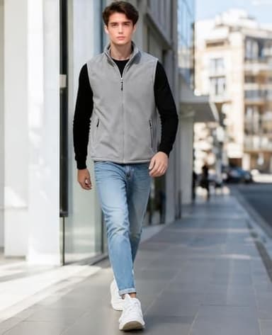 Men's Grey Fleece Vest Full Zip Polar Fleece Sleeveless Jacket Lightweight Outerwear Golf Vests with Zipper Pockets L - Image 2