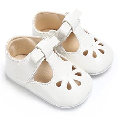 LAFEGEN Baby Girls Mary Jane Flats with Bownot Non Slip Soft Sole PU Leather Newborn Infant Toddler First Walker Cirb Dress Shoes, 0-6 Months Infant, 15 White - Image 4