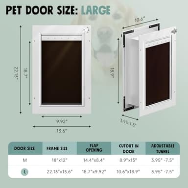 PETCOMING 3-Flap Dog Door, All Aluminum Alloy Large Doggy Doggie Door for Wall, Telescoping Tunnel, Heavy Duty Pet Door for Dogs, Insulation Layer, 2 Magnetic Flaps, Closing Panel, Pets Up to 110 LB - Image 2