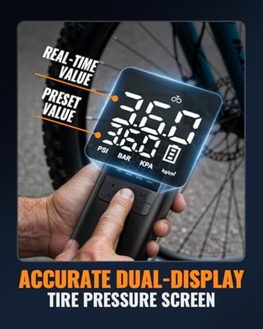Tire Inflator Portable Air Compressor - 150PSI & 10000mAh Cordless Air Pump with Digital Tire Pressure Gauge, Accurate Dual LCD Display & LED Light, for Car/Motorcycle/E-Bike/Ball - Image 3