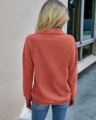 PRETTYGARDEN Women's Casual Long Sleeve Lapel Zipper Sweatshirt Drawstring Loose Pullover Tops (Orange Red, X-Large) - Image 5