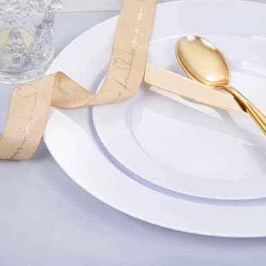 FLOWERCAT 200PCS White Plastic Plates Disposable Plates for Party - Heavy Duty Plastic Plates - 100 10" Dinner Plates and 100 7" Salad Plates for Weddings, Easter Parties and Events - Image 5