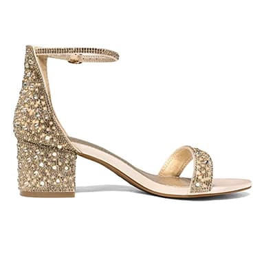 DREAM PAIRS Womens Low-Chunk Low Heel Pump Sandal,Size 7.5,Gold/Rhinestone,LOW-CHUNK - Image 3