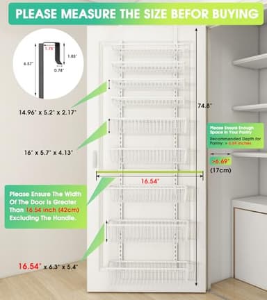 Mefirt White 9-Tier Over The Door Pantry Organizer, Pantry Organization and Storage, Deep Baskets Hanging Heavy-Duty Metal, Wall Spice Rack Seasoning Shelves for Home & Kitchen, Laundry Room Bathroom - Image 2