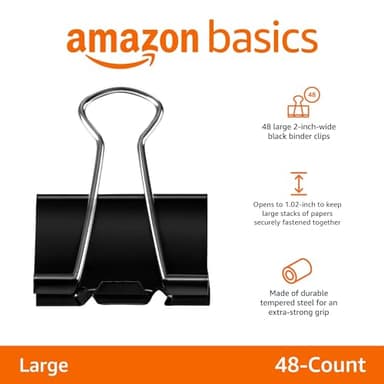 Amazon Basics Sturdy Binder Clips for Office Use, 48 Count (4 Pack of 12), Large, 2 in, Black - Image 4