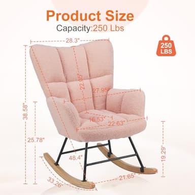 Sweetcrispy Rocking Chair Nursery, Teddy Upholstered Glider Rocker with High Backrest, Reading Chair Modern Rocking Accent Chairs Glider Recliner for Living Room, Nursery, Bedroom - Image 2