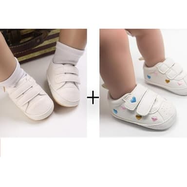 BEIDI Baby Girls Boys Shoes Soft Anti-Slip Sole Newborn First Walkers Star High Top Canvas Denim Unisex Infant Sneaker (G/2Pairs Heart+White,0-6 Months) - Image 3
