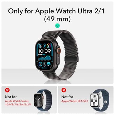 ESR 2 Pack Armorite Screen Protector for Apple Watch Ultra 2/1 (2024/2023/2022, 49 mm), Military Grade Protection, Tempered Glass Film with Aluminum Alloy Frame, Keep Original, Anti-Scratch, Black - Image 2