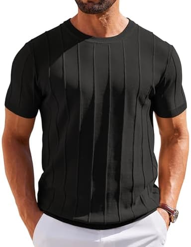 COOFANDY Men's Casual Crewneck Sweater Knitted T Shirts Formal Summer Shirts Black - Image 1