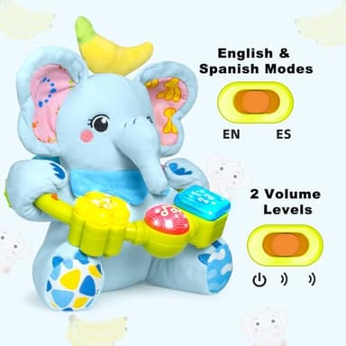Ryotagift Baby Bilingual Musical Elephant Stuffed Animals Toys,Infant Early Learning Toy with Light-Up Music & Crinkle,Tummy Time Toys for 0 3 6 9 12+ Months for Baby Boy Girl Gift,Blue - Image 6