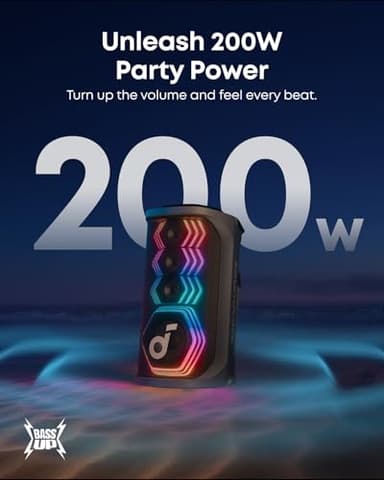 soundcore Rave 3S AI Party Speaker with 2 Wireless Microphones, 200W Sound, AI Vocal Removal, Reverb, Light Show, 12H Playtime, Portable Bluetooth PA System for Home, Party, or Backyard - Image 3