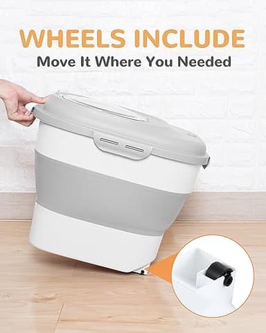 DDMOMMY 30-35 Lbs Dog Food Storage Container Collapsible Dog Food Container with Airtight Lids, Wheels, Scoop and 2pcs Food Storage Containers, Large Pet food storage for Dog, Cat - Image 6