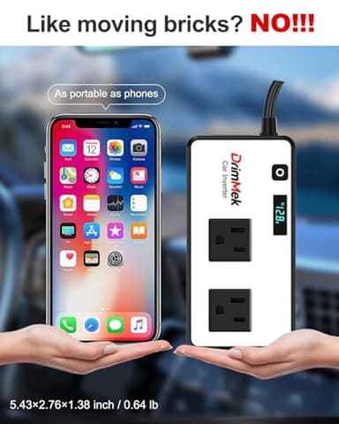 DrimMek 200W Car Power Inverter, Car Plug Adapter Outlet 12V to 110V Converter with 24W USB Fast Charging Port, Dual AC Outlet for Laptop, Vehicles, Camping (LED Display) - Image 5