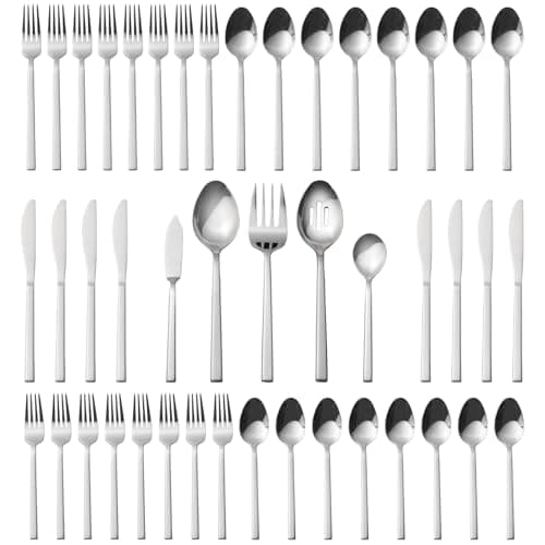 Alata Cube 45-Piece Forged Stainless Steel Flatware Set Cutlery Set,Service for 8,Silver Finish,Dishwasher Safe - Image 1
