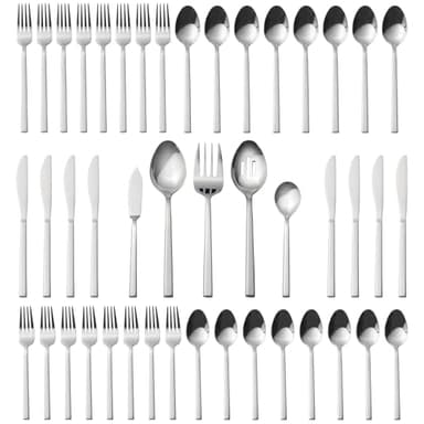 Alata Cube 45-Piece Forged Stainless Steel Flatware Set Cutlery Set,Service for 8,Silver Finish,Dishwasher Safe - Image 1