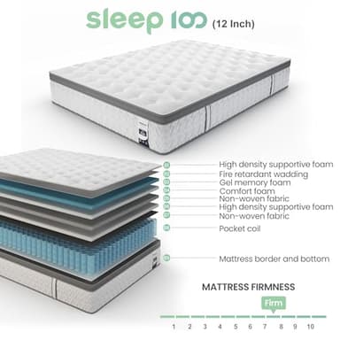 SLEEP100 King Mattress 12 Inch, 5-Zone Deep Sleep Firm Mattress with Extra Lumbar & Shoulder Support, Hotel Collection Hybrid Mattresses Pain Relief - Fiberglass Free & No Odor - 365 Night Trial - Image 5