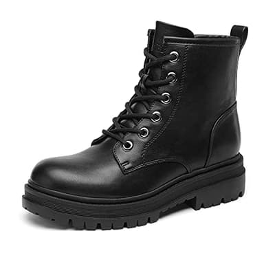 DREAM PAIRS Combat Boots Ankle Booties Lace-up Platform Side Zipper Lug Sole Boots,Size 8,Black,STRONG-5 - Image 1