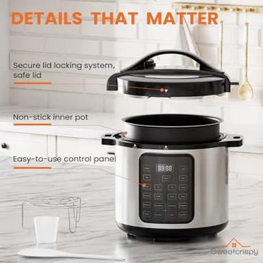 Sweetcrispy 8QT Electric Pressure Cooker,16-in-1 Instant Multi Kitchen Appliances, Slow Cooking Pot Rice Steamer Yogurt Maker, Stainless Steel - Image 5