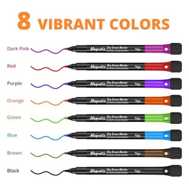 Magnetic Dry Erase Whiteboard Markers, 8 Count Colorful Fine Tip Thin Dry Erase Markers with Eraser for Home Office School Supplies-Brilliant - Image 2