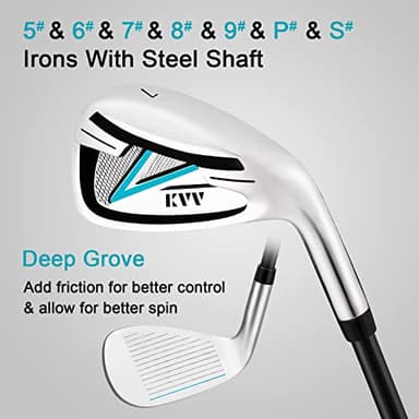 KVV Women’s Complete Golf Clubs Package Set Includes Driver, Fairway, Hybrid, 5#-P# Irons, Putter, Cart Bag, Head Covers, Right Handed - Image 5
