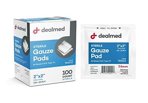 Dealmed 2’’ x 2’’ Sterile Gauze Pads (100 Count) Disposable and Individually Wrapped Medical Gauze Pads, Wound Care Product for First Aid Kit and Medical Facilities (Pack of 1) - Image 1