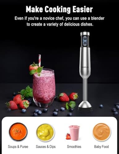 1000W Powerful Immersion Blender handheld, 2025 New Update Hand Blender with 25-Speed, Scratch-Resistant Corded Hand Mixer with Heavy-Duty Copper Brushless Motor and Gift Box - Image 4