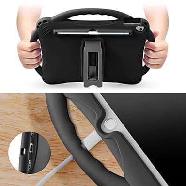 TopEsct Kids Case for iPad 10.2- Shockproof Silicone Cover with Tempered Glass Screen Protector and Strap - Compatible with iPad 9th/8th/7th Gen (2021)" (Black) - Image 5