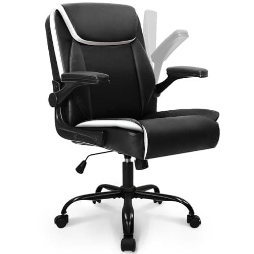 NEO CHAIR Office Desk Computer Chair Ergonomic Executive Mid-Back Leather Gaming Chair with Adjustable Flip-Up Armrests Wheels Swivel for Home Study Task (Black) - Image 1