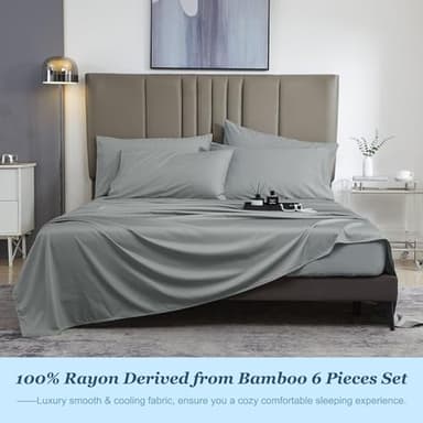 David's Home 6PCS Cooling Sheets Set Queen Size, 100% Rayon Derived from Bamboo, 16" Deep Pocket 2.5cm Wider Elastic, Luxury Silky Breathable for Hot Sleeper,Breathable Smooth Soft, Grey - Image 2