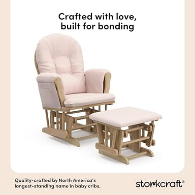 Storkcraft Premium Hoop Glider & Ottoman (Natural/Pink) — GREENGUARD Gold Certified Nursery Glider, Solid Wood Craftsmanship, Smooth-Gliding Nursery Chair and Ottoman, Award-Winning - Image 4