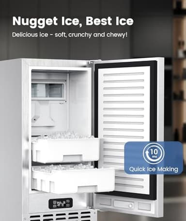 Commercial Nugget Ice Machine,Undercounter Nugget Ice Maker,Stainless Steel Built-in Freestanding Ice Maker,66Lbs/Day,Self-Cleaning & 24H Timer Ice Machine for Bar/Cafe/Business - Image 2