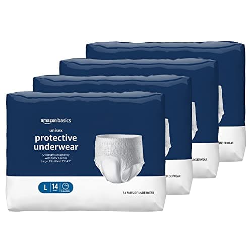 Amazon Basics Unisex Protective Underwear, Overnight Absorbency, Large, 56 Count, (4 Packs of 14) - Image 1