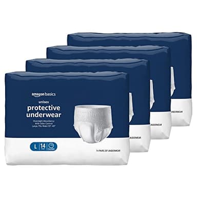 Amazon Basics Unisex Protective Underwear, Overnight Absorbency, Large, 56 Count, (4 Packs of 14) - Image 1