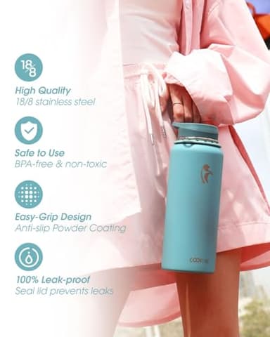 Coolflask Water Bottle 40 oz with Strap, Insulated Metal Water Flask with Straw & Spout Lids, Stainless Steel Double Wall Vacuum, Keep Cold 48h Hot 24h, Leak Proof & Non-BPA, Agate Green - Image 5