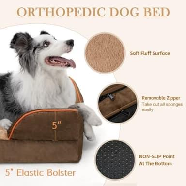 Comfort Expression Dog Beds for Extra Large Dogs, Waterproof Orthopedic Foam XL Dog Beds with Bolster, Washable Dogs Bed Sofa Pet Bed with Removable Cover & Non-Slip Bottom(X-Large,Brown) - Image 6