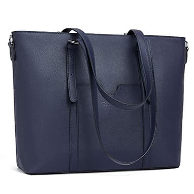BOSTANTEN Women Leather Laptop Tote Office Shoulder Handbag Vintage Briefcase 15.6 inch Computer Work Purse Blue - Image 7