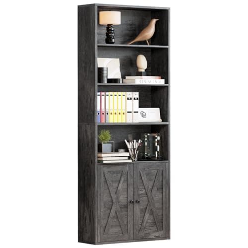IRONCK Industrial Bookshelves and Bookcases with Doors Floor Standing 6 Shelf Display Storage Shelves 70 in Tall Bookcase for Home Office, Living Room - Image 1