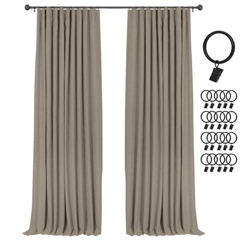 INOVADAY 100% Blackout Curtains for Bedroom, Black Out Curtains 90 Inch Long, Clip Rings Linen Blackout Drapes, Thermal Insulated Room Darkening for Living Room, 2 Panels - Fauxlinen,W50xL90 - Image 1